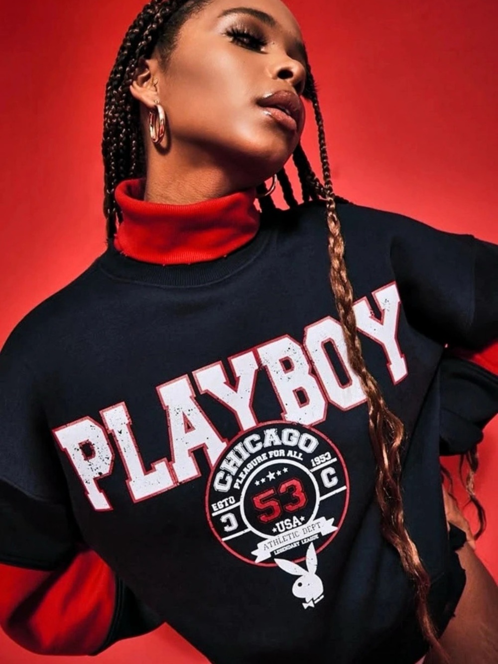 Playboy Missguided Varsity Turtleneck Sweater Black & Red